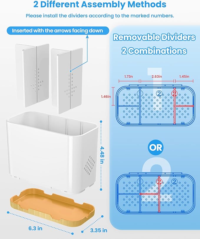 Toothbrush and Toothpaste Holders for Bathrooms Countertop - Detachable 5 Slots Kids Electric Toothbrush Holders Set Wall Mounted with Removable Dividers for Bathroom Decor and Accessories Organizer