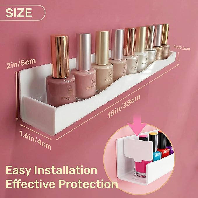YMVV 15" Nail Polish Racks Wall Mounted Shelf,6 Pack White Acrylic Nail Polish Organizer Nail Supplies for Nail Techs,Great Display for Salons Retailers