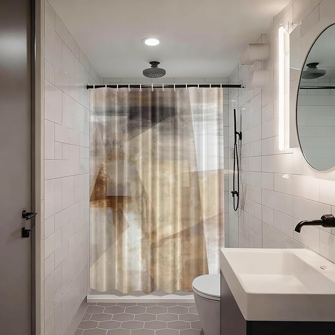 Shrahala Brown and Beige Abstract Art Painting Shower Curtain, Brushstrokes Abstract Brush Painting for Bathtubs Bathroom Decor Waterproof 72x72 inch