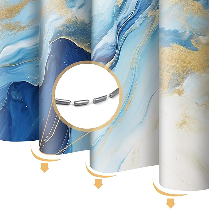 Blue Marbie Shower Curtain Abstract Morden Yellow Ink Texture Fabric Shower Curtains for Bathroom Decor 72x72 Inch