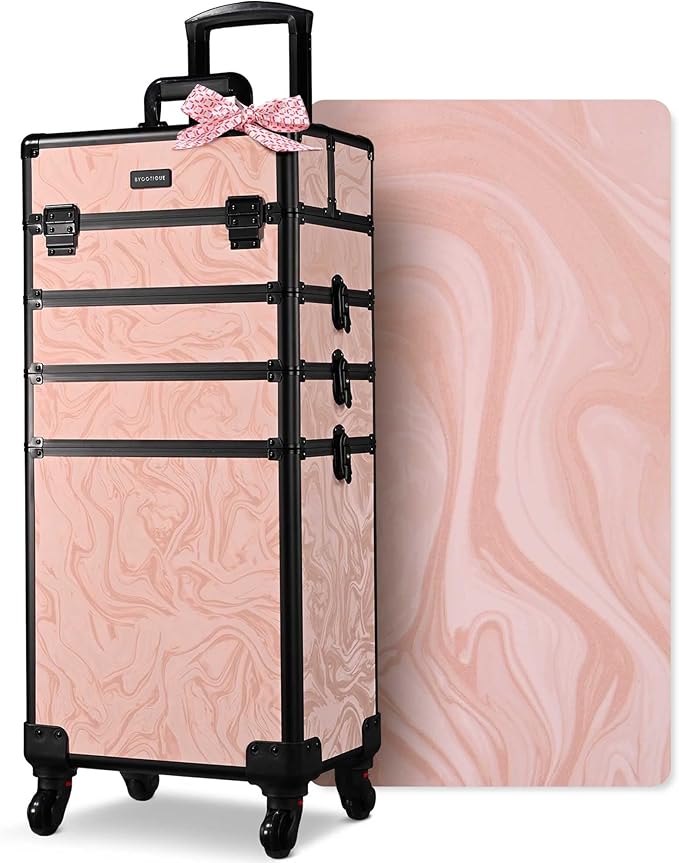 BYOOTIQUE 4in1 Rolling Makeup Case with 4 Pull-Out Trays, Easy Access Cosmetic Organizer with Wheels for Makeup Artist,Lockable Latches for Secure Storage,CoyoteButtes Dusk