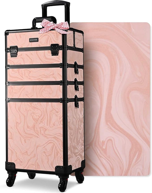 BYOOTIQUE 4in1 Rolling Makeup Case with 4 Pull-Out Trays, Easy Access Cosmetic Organizer with Wheels for Makeup Artist,Lockable Latches for Secure Storage,CoyoteButtes Dusk
