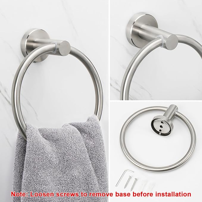 NearMoon Bath Towel Ring, Bathroom Hardware Accessories-Thicken Stainless Steel Hand Towel Holder for Bathroom, Modern Round Towel Hanger Wall Mounted (Brushed Nickel, 1 Pack)