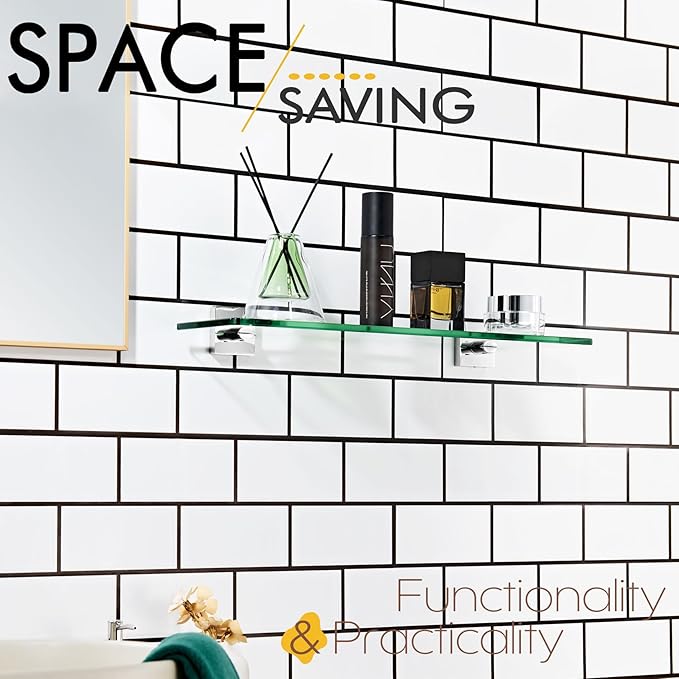 KOKOSIRI Bathroom Shelves Wall Mount 20-Inch Floating Glass Shelf Kitchen Hanging Rack Shower Storage, 2 Pack Polished Stainless Steel B1107CH-L20-P2