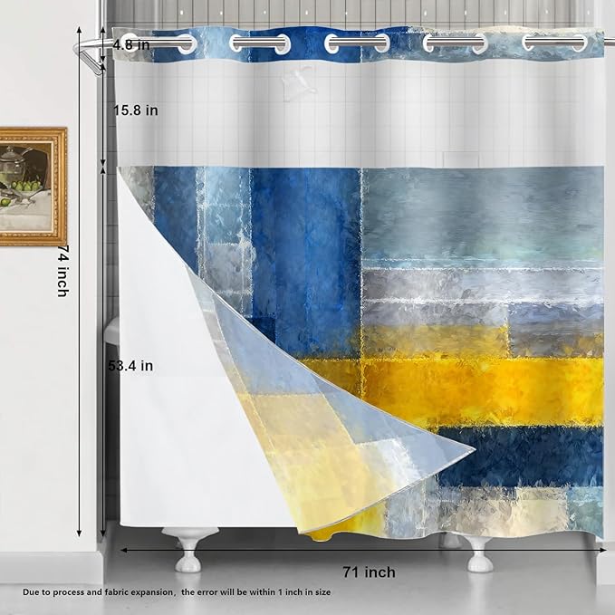 Shrahala Brown Abstract Art No Hooks Shower Curtain with Snap in Liner Set, Grey Contemporary Colorful Bathroom Décor Polyester Fiber Waterproof for Stall Bathtubs 71 X 74 in