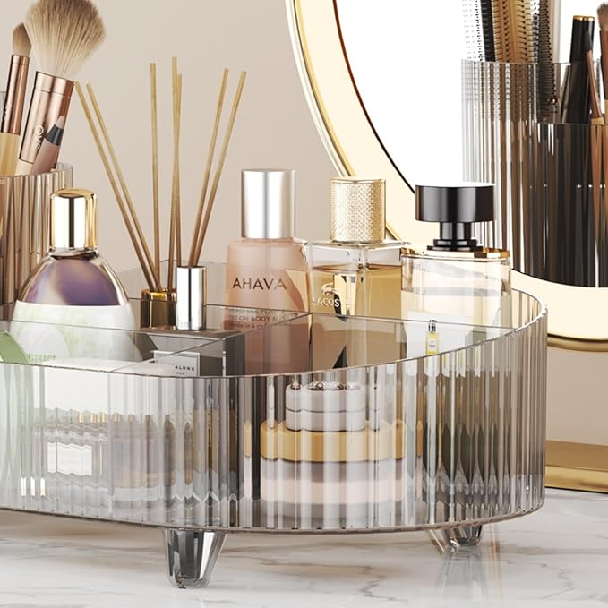 Rotating makeup organizer,Large Capacity Cosmetic Display Case, easy to hold all of your makeup products, at least 20 makeup brushes/eyeliner,10 lipsticks,8 skincare products(Crystal Clear)
