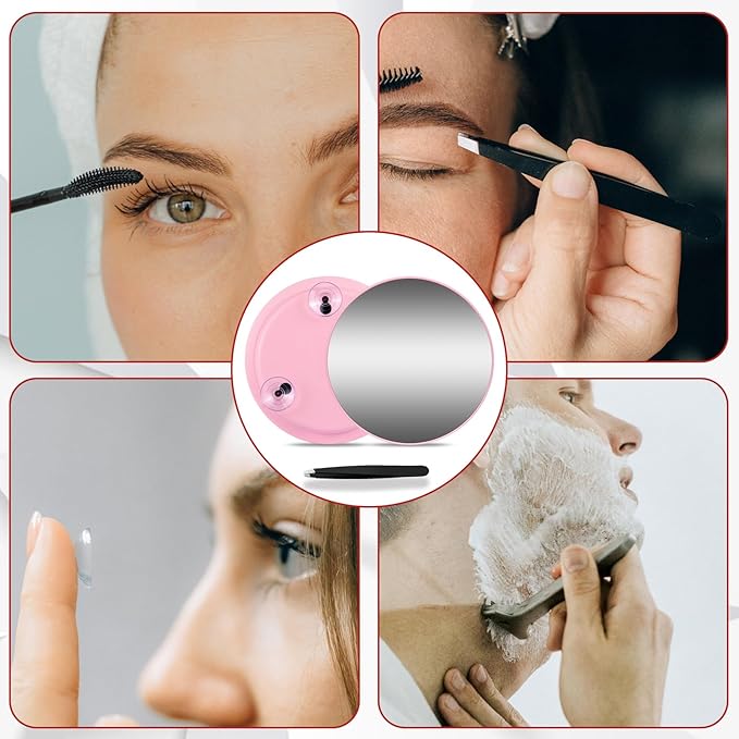 40X Magnifying Mirror with 3 Suction Cups, Magnified Makeup Mirror and Tweezers Set, Portable 6inch Travel Makeup Mirror with 40X Powerful+ Magnification for Makeup, Shaving, Blackhead Blemish Removal