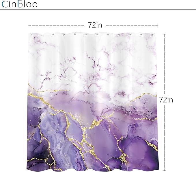 Cinbloo Purple Marble 72Wx72H Shower Curtain Abstract Modern Lilac Gold Cracked Lines Ombre Minimalist Elegant Contemporary Luxury Bathroom Curtain Set Aesthetic Bath Bathroom Accessories Decor