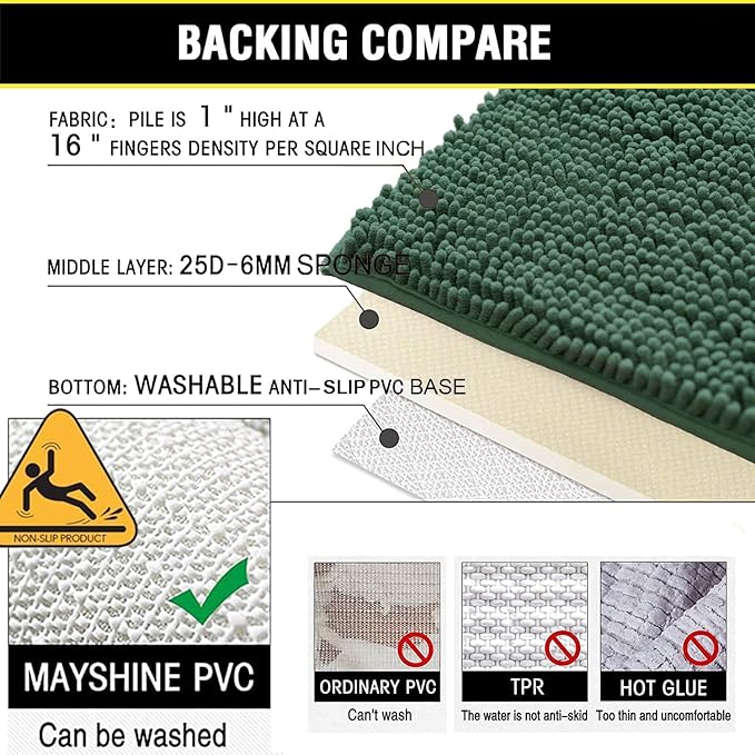 BOANKODU Bathroom Rugs Sets 2 Piece, Extra Soft Chenille Bath Mat Absorbent Bathroom Rug, Bathroom Mat with PVC Non-Slip Bottom, Machine Washable Bath Rugs (32x20 Inch + 24x16 Inch, Dark Green)
