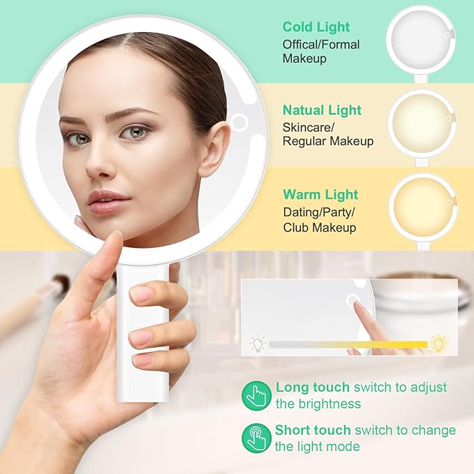 20X/1X Magnifying Mirror with Light, Lighted Makeup Mirror with Magnification, Make Up Mirrors Stand Up Double Sided, Magnified Travel Mirror with Lights, Rechargeable 3 Color Dimmable