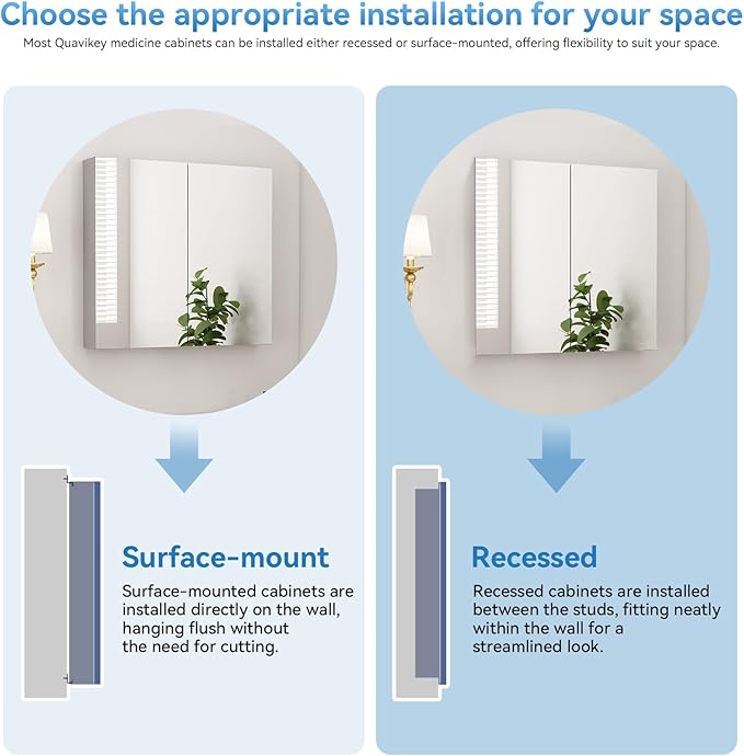Sunrosa Aluminum Bathroom Medicine Cabinet with Mirror, 36"27.5", Wall-mountable and Recessed-in, 2 Doors Cabinet Organizer