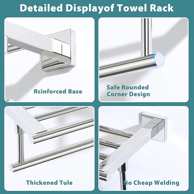 Alise Towel Racks for Bathroom Wall Mounted,24 Inch Bathroom Towel Rack with Tower Bar,Double Towel Racks for Bathroom,SUS304 Stainless Steel Bathroom Towel Holder Polished Chrome