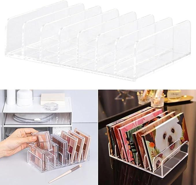 1Pc Eyeshadow Palette Makeup Money Storage Rack for Bathroom Vanity Countertop Cosmetic Display Cases 7 Compartments Heavy Duty Multifunctional Desktop Cash Cosmetic Holder Organizer（Transparent）