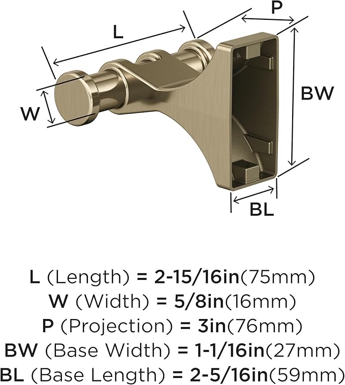 Amerock BH36050BBZ | Golden Champagne Double Robe Hook | 2-15/16 in. (75 mm) Length Towel Holder | Davenport | Towel Hook for Bathroom | Bathroom Hardware | Bath Accessories