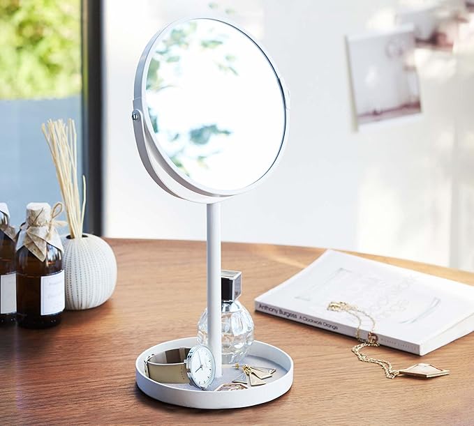 Beautyworks Compact Makeup Mirror, Stainless Steel with White Finish, 6.9" w x 5.5" d x 13" h