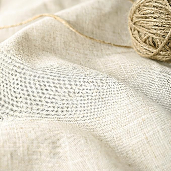 Farmhouse Shower Curtain, Beige and Beige Stripe, Button Curtain, Linen and Cotton Blend Fabric, Rustic Charm Country Chic Style, 72x72 in