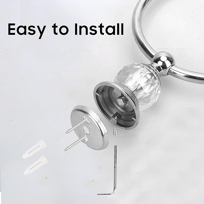 Crystal Chrome Towel Ring, Silver Bathroom Towel Holder Ring, Bathroom Towel Rack Hanger Home Hand Towel Ring Towel Holder for Bathroom Wall Mounted Bathroom Accessory