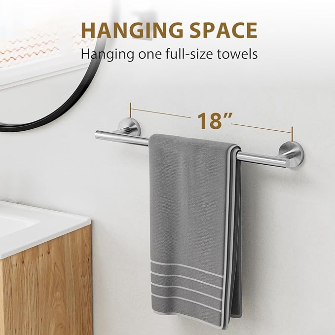Luxbaro 18 Inch Brushed Nickel Towel Bar, Thicken Towel Rack for Bathroom Wall Mounted, SUS304 Stainless Steel Towel Rod, Modern Home Decor (Total Length 20 Inch)
