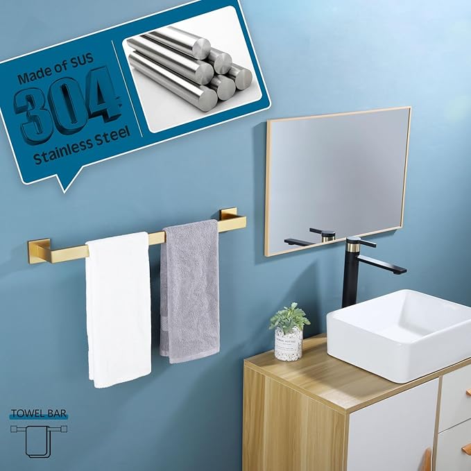 KOKOSIRI 20 Inch Towel Bar Bathroom Towel Bar Kitchen Dish Cloths Hanger Hand Towel Holder Stainless Steel Wall Mount, Brushed Gold, B4003BG-L20