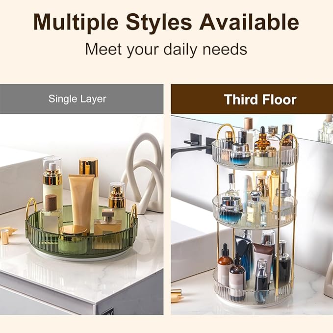 360° Rotating Makeup Organizer, Makeup Storage Shelf, Bathroom Makeup Carousel Spinning Holder Rack, High-Capacity Multi-layered Stable Base Good Load-bearing Raised Desktop Makeup Storage Holder
