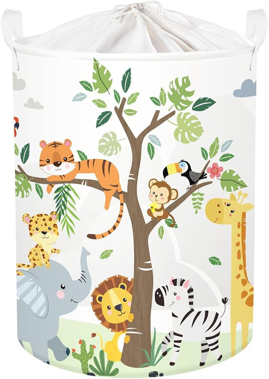 Forest Animals Laundry Hamper Woodland Tree Large Storage Basket Parents Organizer Kids Clothes Toy Bins for Bedroom, Bathroom, Giraffe, 63L