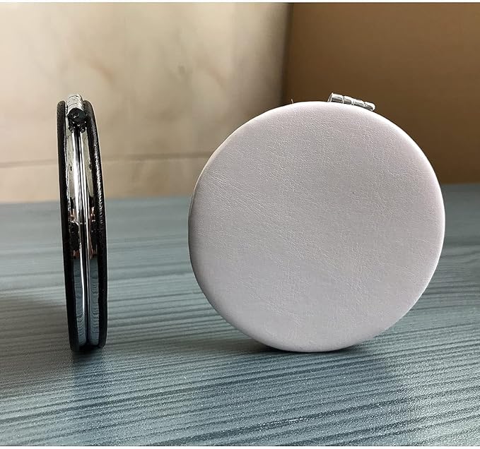 Zcooooool Makeup Mirror, 6.7 cm Round Folding Mirror, Professional Double-Sided Makeup Mirror (one Side Enlarged, The Other Side Normal) PU Surface Mirror