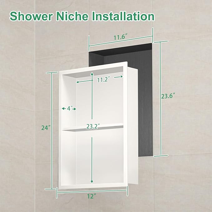 SaniteModar Shower Niche, Stainless Steel Shower Niche No Tile Needed, Recessed for Bathroom Storage (Warm White, 24" x 12",Double)