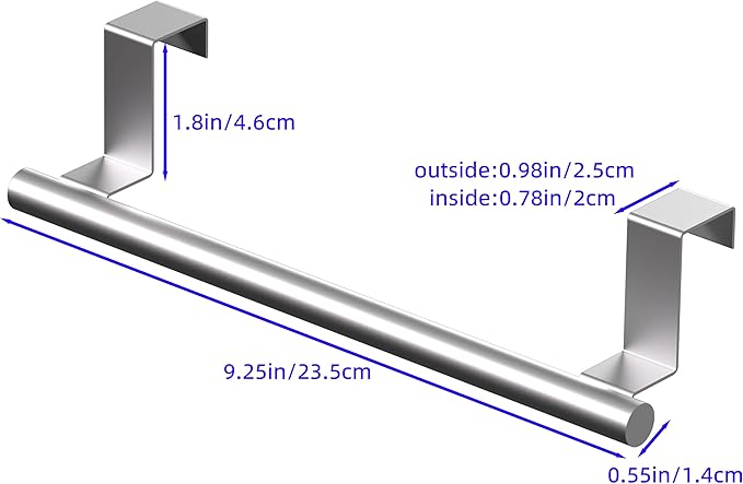 Over Cabinet Towel Bar 9", Kitchen Towel Rack Over Cabinet Door, Stainless Steel Cabinet Door Towel Holder, Dish Towel Holder for Cabinet Door, Silver, 2 Pack