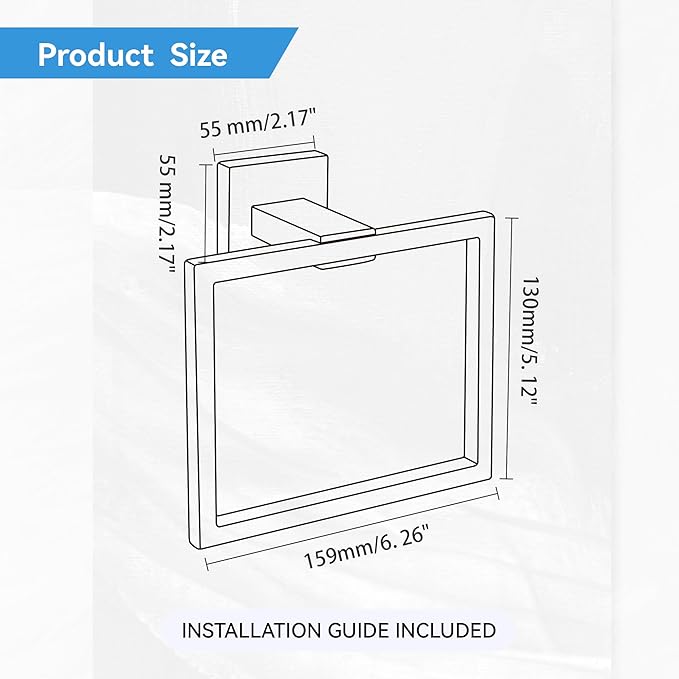LANC Hand Towel Holder for Bathroom Wall Mount Matte Black and Brushed Gold Square Hand Towel Holder for Bath Lavatory SUS304 Stainless Steel Modern Style Shower Towel Towel Racks Hanger, A8896GK