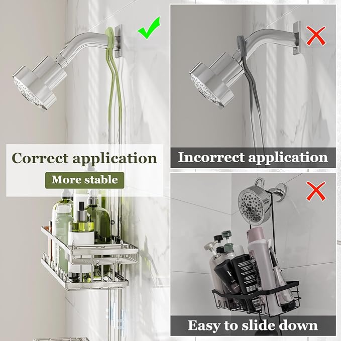 Skyapex Shower Caddy Hanging: Adjustable Height, Rustproof Shelves with Hooks, 2 Soap Holders - Silver Shower Organizer Over Showerhead