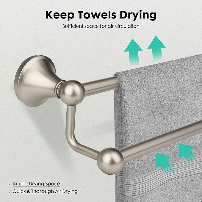 Antique Bathroom Double-Towel Bar Brushed Nickel, 24 Inch Towel Racks for Bathroom Wall Mounted,Bathroom Accessories Towel Holder,Bathroom TwoTowel Rod Hanger