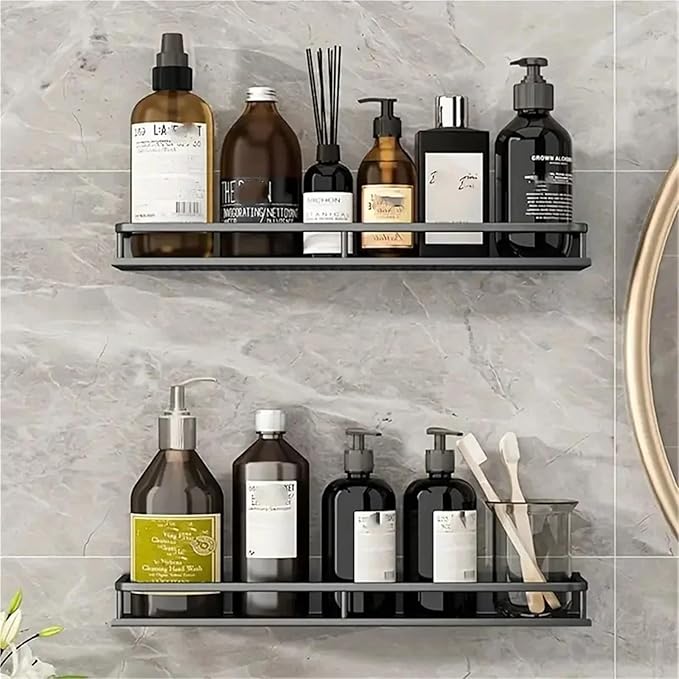 Aluminum Shelf Bathroom Storage Rack Wall Mounted Cosmetic Suitable for Item(50cm Black hookrod)