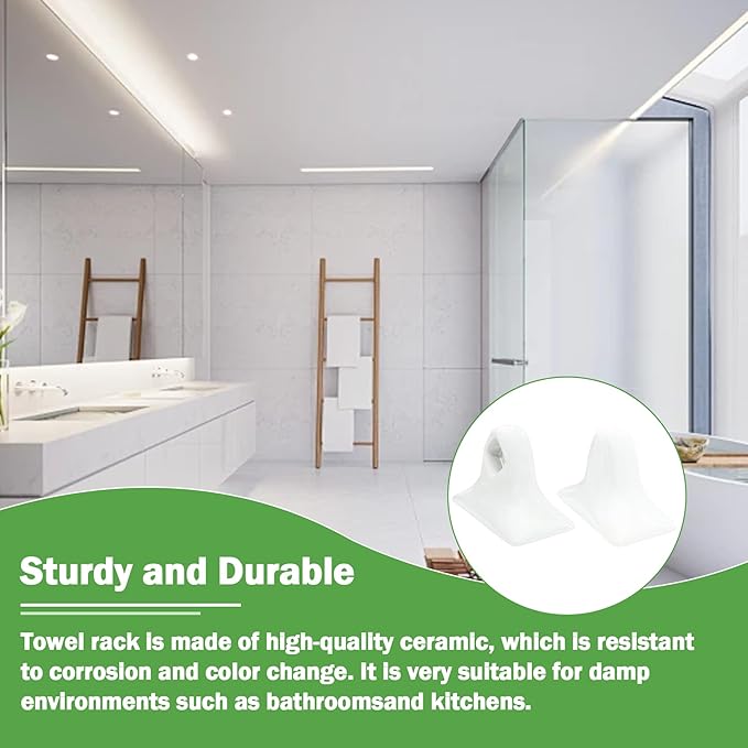2 Pcs Mid Century White Porcelain Bathroom Towel Bar Set Bracket Modern Towel Bar Rod Rack Ceramic Tile Retro Towel Holder for Vintage Style Bathroom Accessories