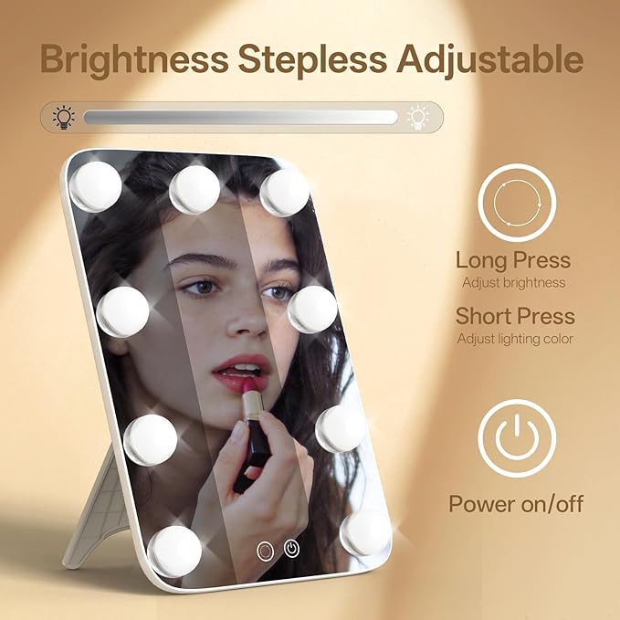 Vanity Mirror with Lights, Hollywood Lighted Vanity Mirror with 9 Dimmable Bulbs for Bedroom, Makeup Mirror with Lights, 3 Color & Brightness Adjustment, USB Charging Port (13.39"x23.5")
