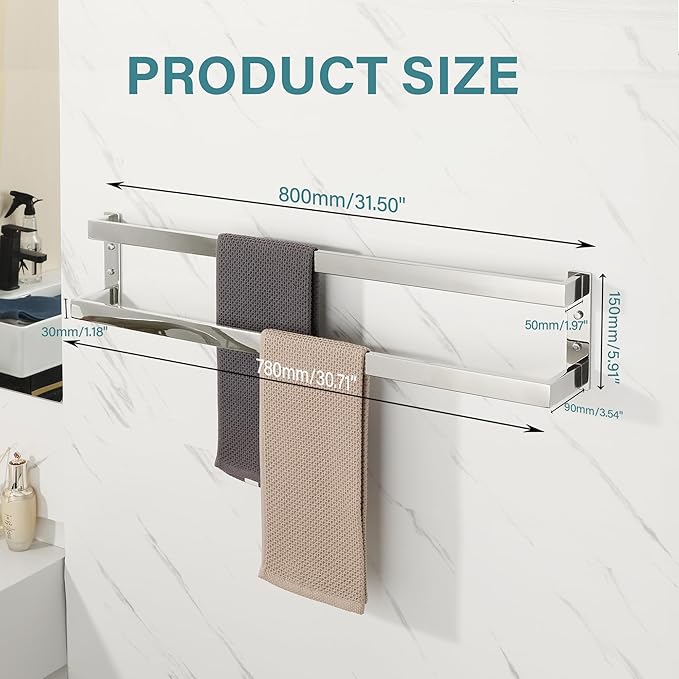 Alise Double Towel Bar, 32" Towel Racks for Bathroom Wall Mounted SUS304 Stainless Steel, Quick Drying Bathroom Towel Holder, Long Heavy Duty Towel Hanger, Polished Chrome