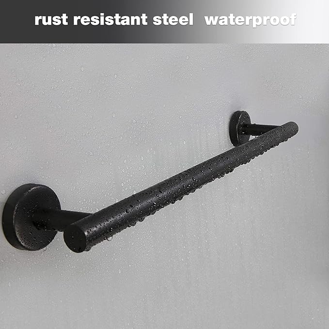 Cilee 2 Pieces Matte Black Bathroom Towel Bar, 16 Inch Double Towel Racks,Bathroom Towel Holder Towel Hanger for Bathroom Stainless Steel Wall Mount