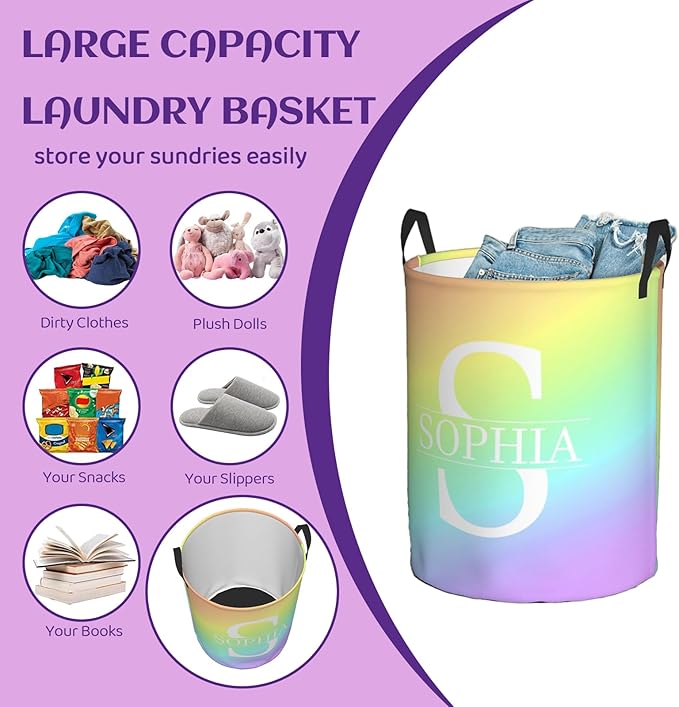Personalized Laundry Basket Large,Customizable Name Laundry Hampers, Large Custom Name Laundry Hamper, Customized Dirty Clothes Hamper with name for Living Room Bedroom Barbershop Bathroom