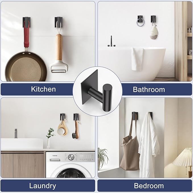 Lairuier 4-Piece Bathroom Hardware Set, Matte Black Towel Holder Set Include Adhesive or Screw Towel Bar, Toilet Paper Holder and 2 Towel Hooks, Stainless Steel Wall Mounted Bathroom Accessories