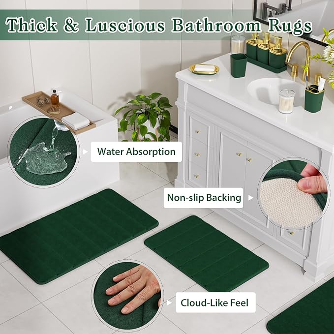 Bathroom Set - 27PC Bathroom Sets with Shower Curtain and Rugs, Green Bathroom Set, Green Bathroom Accessories Set with Push-lid Trash Can, Toilet Brush & Soap Dispensers