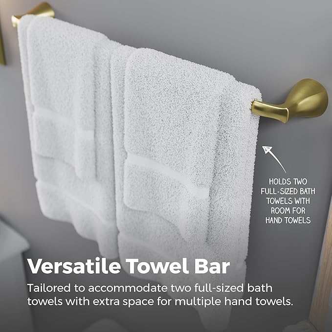 Pfister Willa Bath Towel Bar for Bathroom, 24-Inch, Wall-Mounted, Screw-in, Brushed Gold Finish, BTBWLL2BG