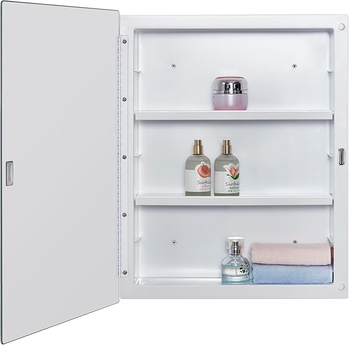 IDYLLOR Plastic Medicine Mirror Cabinet for Bathroom 16 x 20 inch, Surface and Recessed Mount