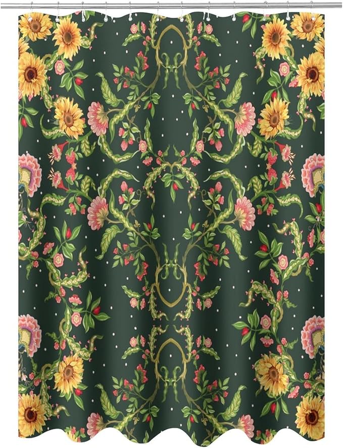 Modern Abstract William Morris Art Waterproof Fabric Shower Curtain,Fantasy Galaxy Boho Floral Sunflower Soft Hotel Quality Cloth Shower Light-Weight & Machine Washable - 72L x66W