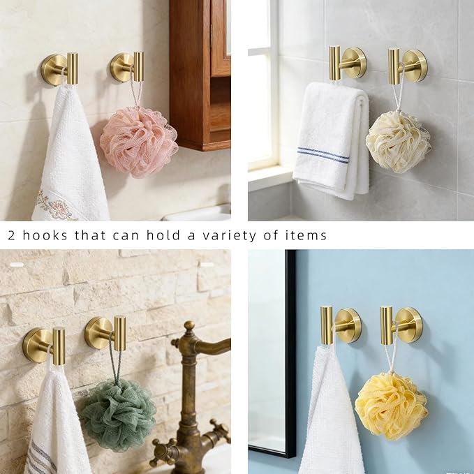 5Pcs Brushed Gold Bathroom Hardware Accessories, 24 Inch Bath Towel Bar Set, Toilet Paper Holder with Shelf, Stainless Steel Wall Mounted Towel Rack Set, Center Section Removable