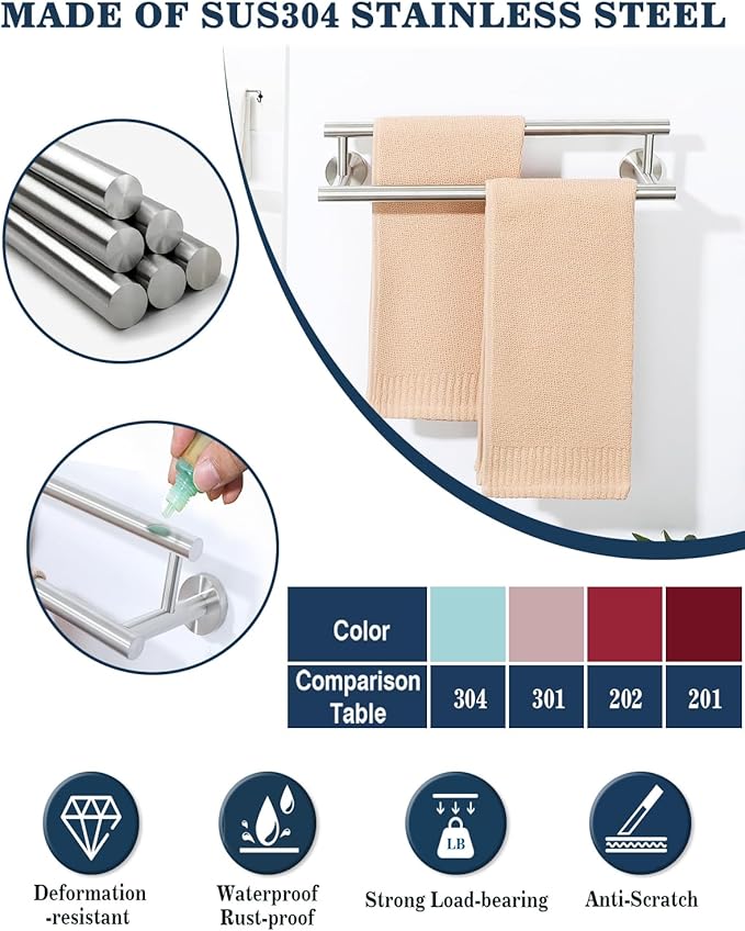 Alise Double Towel Bar Brushed Nickel,16" Towel Racks for Bathroom Wall Mounted,Bathroom Towel Rack SUS304 Stainless Steel Bathroom Towel Holder Quick Drying Hand Towel Holder Towel Bar for Walls