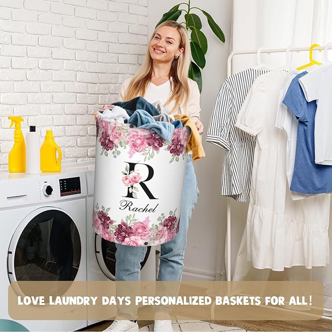 Custom Name Laundry Basket, Personalized Collapsible Laundry Hamper with Name for Bathroom Bedrooms, Customized Dirty Clothes Hamper Storage Basket Gifts for Kids Boys Girls Baby Men Women