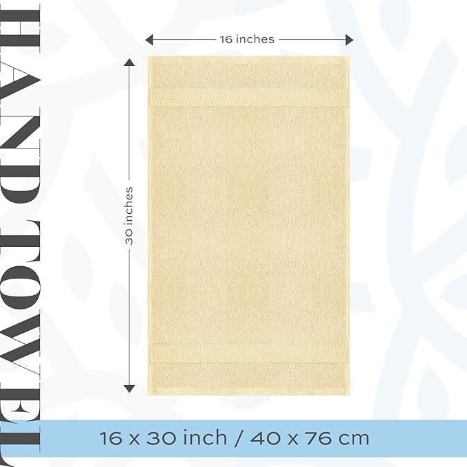 White Classic Luxury Beige Hand Towels - Soft 100% Turkish Cotton | Highly Absorbent Hotel spa Bathroom Towel Collection | 16x30 Inch | Set of 6
