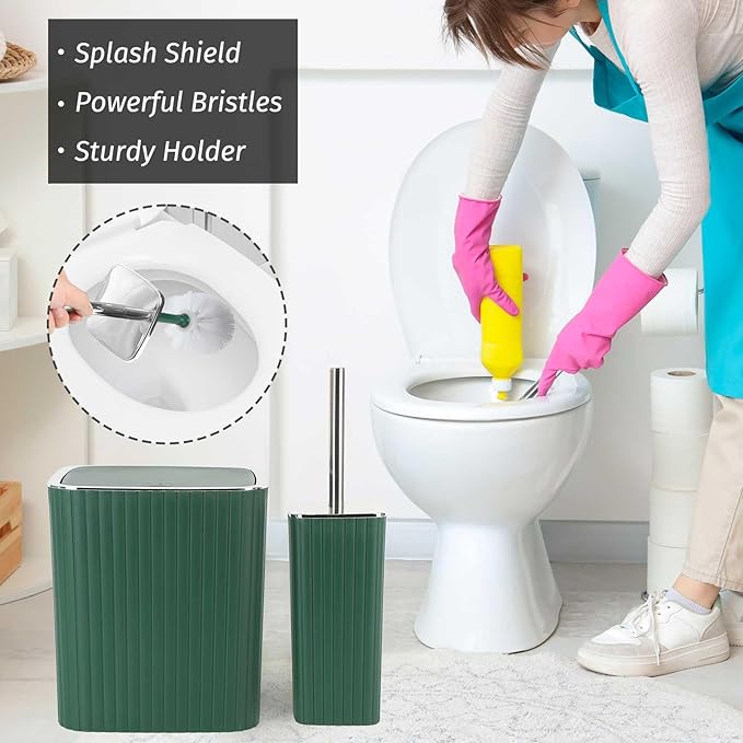 Bathroom Accessories Set, 21Pcs Green&Silver Bathroom Set, Including Shower Curtain, Toothbrush Holder, Trash Can, Toilet Brush, Bathroom Soap Dispenser Set for Bathroom Decor