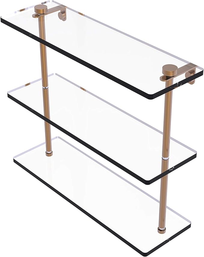 Allied Brass NS-5/16 16 Inch Triple Tiered Glass Shelf, Brushed Bronze