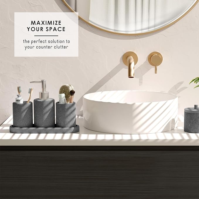 Clara Clark Grey Bathroom Set - Bathroom Sets with Shower Curtain and Rugs, 21PC Bathroom Accessory Set, Shower Curtain Set with Soap Dispenser & Toothbrush Holder