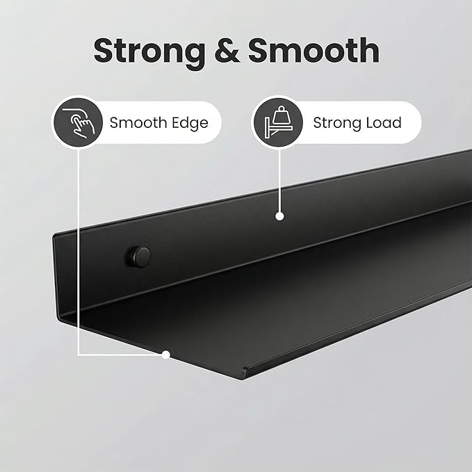 Z metnal Bathroom Shelf, Small Floating Wall Shelves, Decorative Ledge Shelf, Aluminum, Wall Mounted, Matt Black, 20/16/12 inch, 3 Set